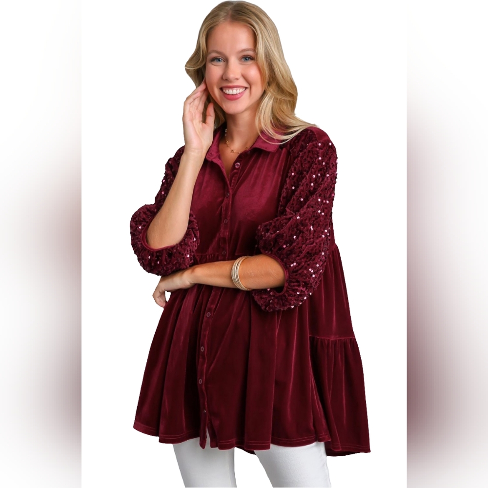 Umgee Burgundy Velvet Tunic Top